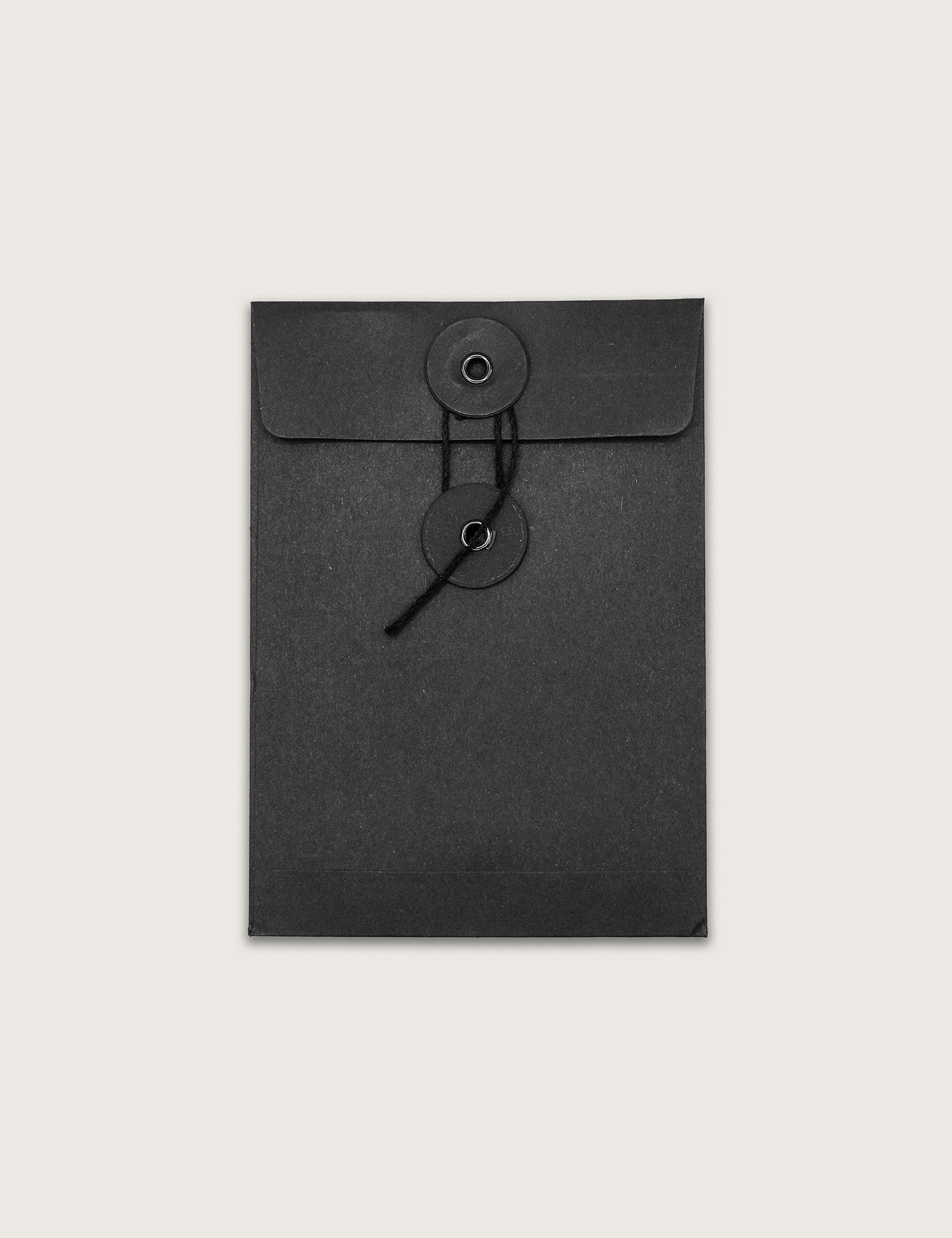 Brown envelope with a string closure on a light beige background