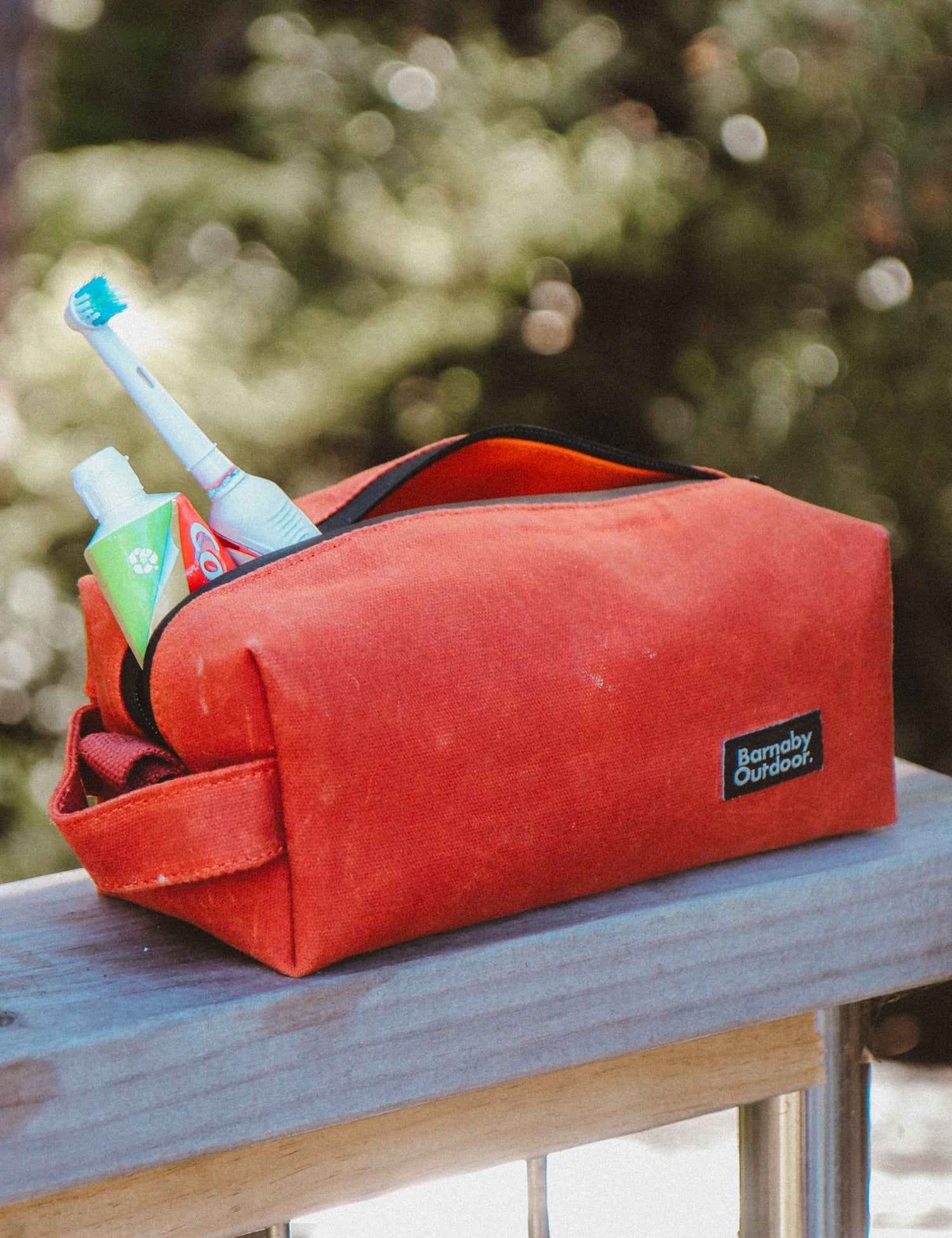 Field Wash Bag - Waxed Canvas - Tongariro Red - Barnaby Outdoor