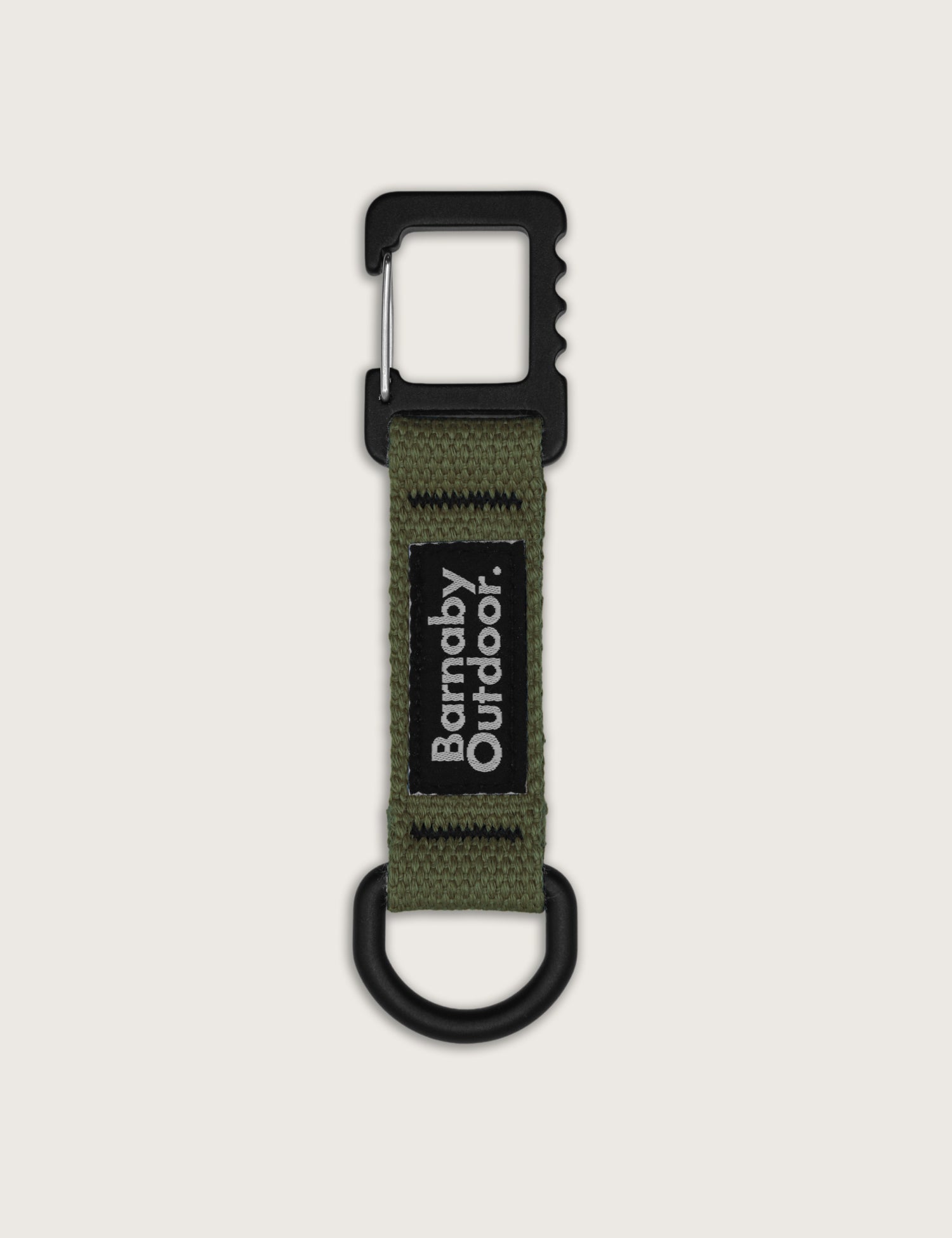 Green carabiner with black clip on a white background