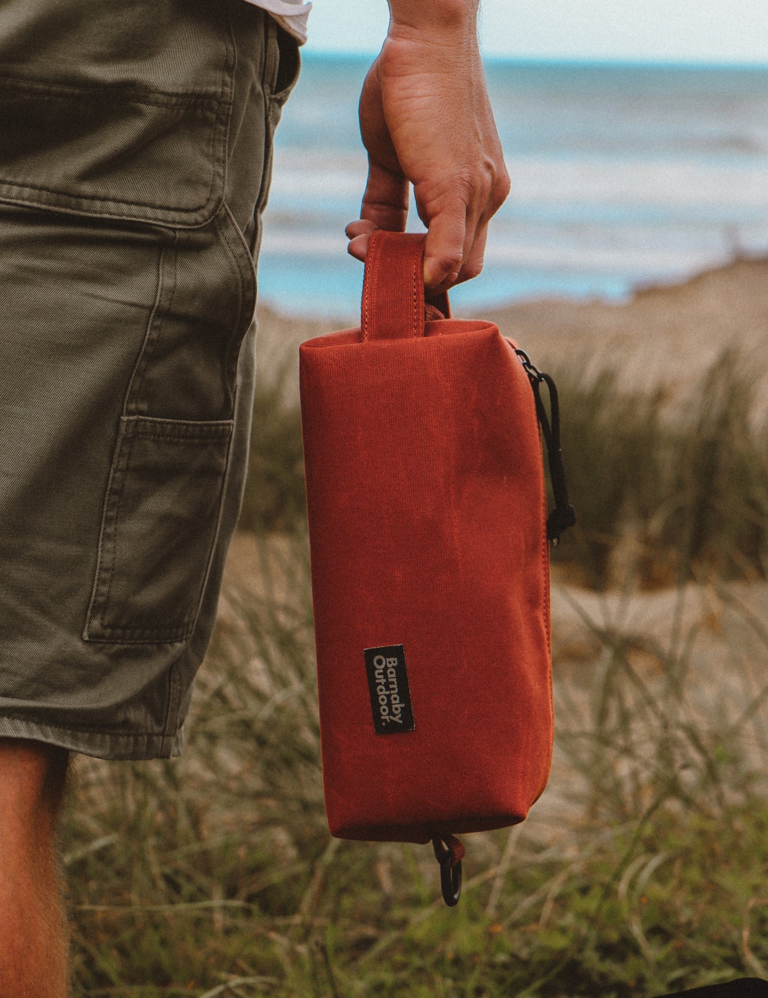 Field Wash Bag - Waxed Canvas - Tongariro Red - Barnaby Outdoor